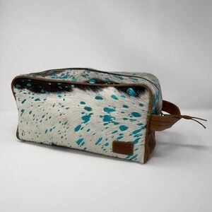 American Darling Cowhide Leather Toiletry Purse Cow Print Metallic Speckle